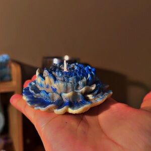 Blue and Cream Flower Candle